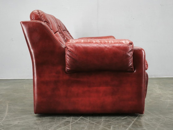 1970s Danish Modern Red Leather Two-Seater Sofa, Scandinavian Design, 2 seaters, Vintage (photo 6 of 15)