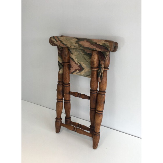 Image 1 of Vintage Folding Wooden and Tapestry Stool 1930