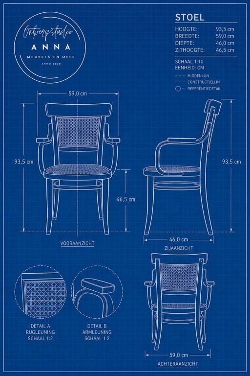 Vintage design stoel – rood & rotan – gerestyld door Ontwerpstudio Anna