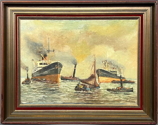Alfred Jansen ( ). « Paysage marin ». – schilderijen tekeningen, Canvas (photo 2 of 8)