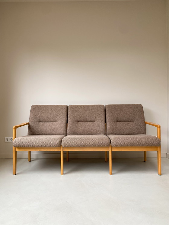 Image 1 of Vintage Wooden Sitting Area 3 Seater Sofa and 2 Armchairs