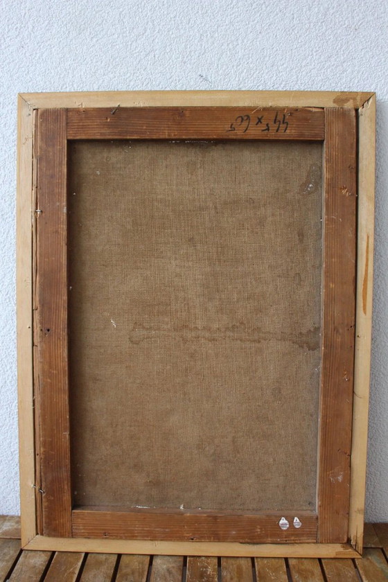 Image 1 of Ritratto modernista di metà secolo, monogramma firmato 'P D' - Dipinto ad olio cubista vibrante