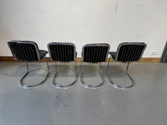 Set of 4 Willy Rizzo Chairs for Cidue – Dining chairs, Leather, Metal (photo 2 of 5)