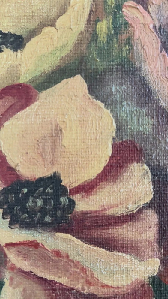 Image 1 of Vintage original floral oil painting, signed flower art