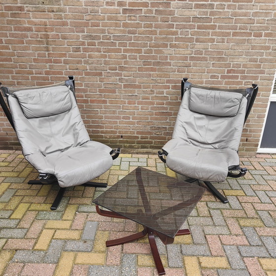 Image 1 of Complete set Sigurd Ressell Falcon 2 gray armchairs with saloon table Vatne Mobler Norway 1960-1970