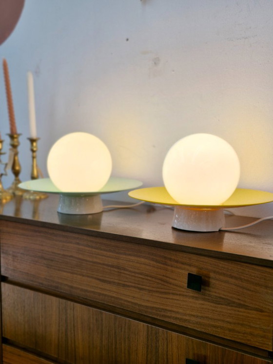 Space Age 'UFO' Ceiling Lights Set Yellow & Mint Green – Metal (photo 7 of 10)