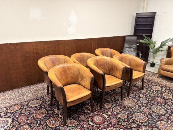 Set Klassiek Engelse Schaap Lederen Stoelen – Fauteuils, Leather, Wood (photo 3 of 12)