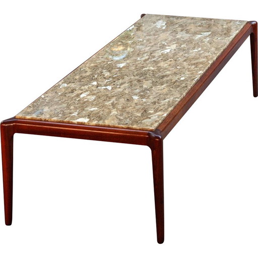 Tavolino da caffè vintage in marmo e teak, Danimarca 1960