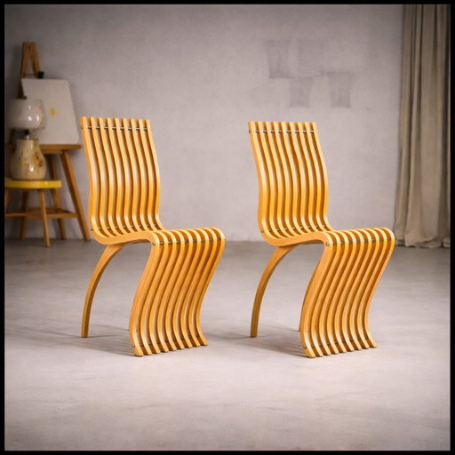 Schizzo-stoelen in beuken- en chroomkleur, ontworpen door Ron Arad voor Vitra, Duitsland, jaren 80, set van 2.