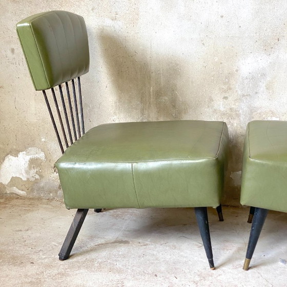 Image 1 of Paire de fauteuils vintage 1960's métal et simili-cuir vert