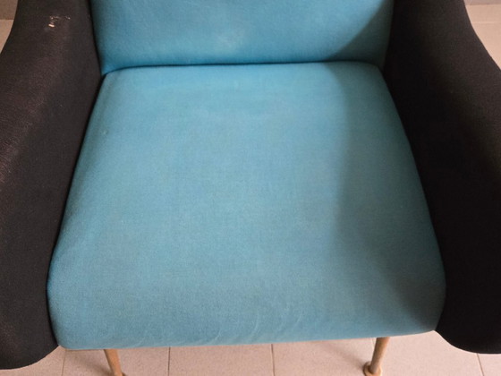 Image 1 of Vintage fauteuil uit 1950, rockabilly wollen jersey, DLG Marco Zanuso Arflex jaren 50