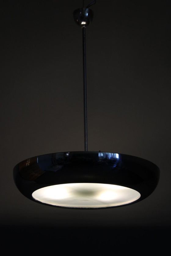 Image 1 of 1930 Bauhaus / Functionalist Verchroomde Kroonluchter "UFO" van Josef Hurka voor Napako, Tsjecho-Slowakije