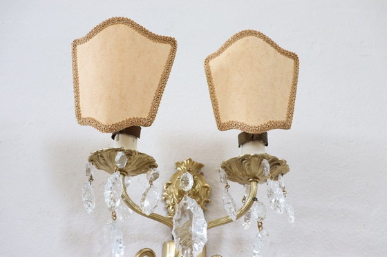 Image 1 of Wall Lights in Gilded Bronze and Crystal, Set of 2, 1980s