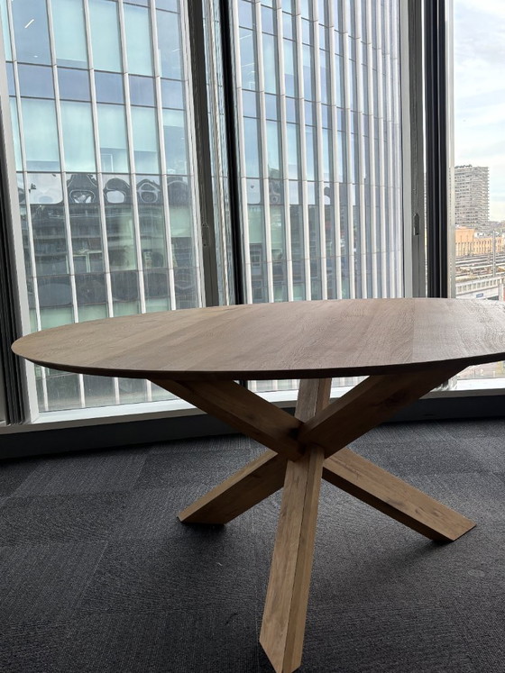 Ethnicraft Mikado 160cm Circle Round Dining Table Solid Oak, Crossed Central Base – Wood (photo 5 of 6)