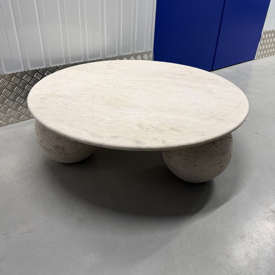 Image 1 of Beige travertine coffee table