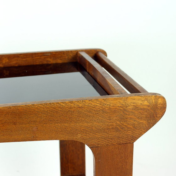 Carrito de bar de madera Mid Century Modern con cristal opalino negro, años 60 – Mueble bar, Wood, Klassiek (photo 4 of 9)