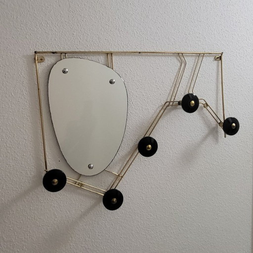 Coat rack, 1950s design coat rack, mirror and brass