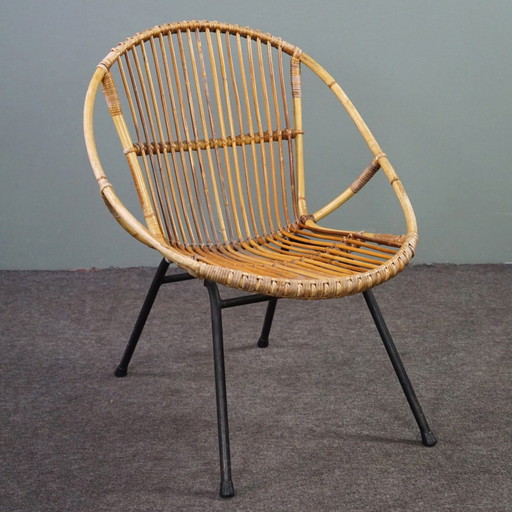 Poltrona vintage in rattan, design olandese, 1960