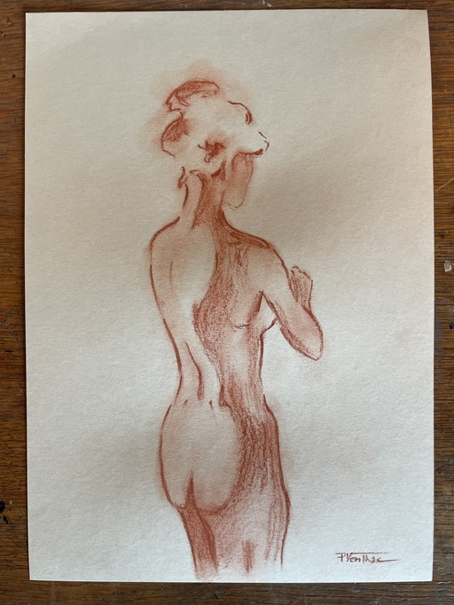 Tableau Signé Sanguine Portrait Féminin « Jeux de Lumières »