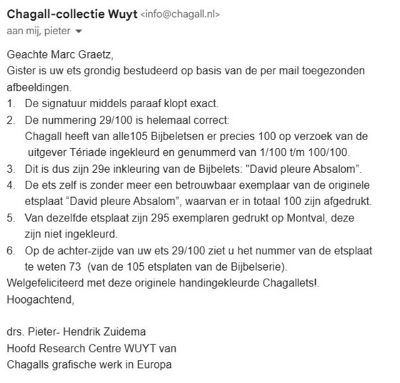 Image 1 of Marc Chagall ORIGINAL ETCHING 'David mourns Absolom' colored by Chagall himself