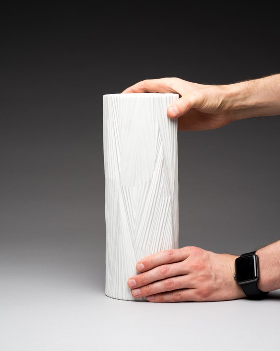 Image 1 of Rosenthal Vase Duo Martin Freyer Black & White Matte Porcelain Germany 1970s