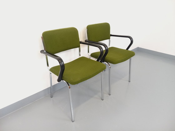 Image 1 of Paar Vintage 70's stoffen en chromen fauteuils