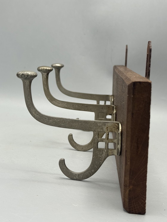 Image 1 of Authentic 1930s coat rack - wood with metal hooks