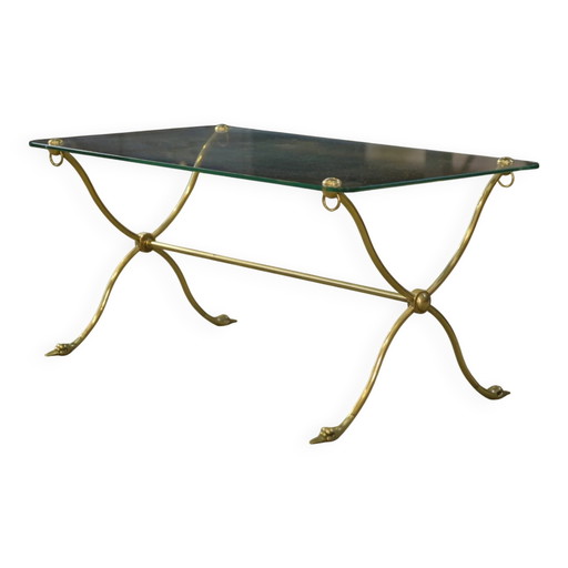 Table basse néoclassique attribuée à Maison Jansen, pieds col de cygne, années 1940.
