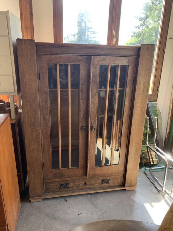 Antique Hungarian Oak Glass and Wood Cabinet – Sideboard cabinet (photo 5 of 7)