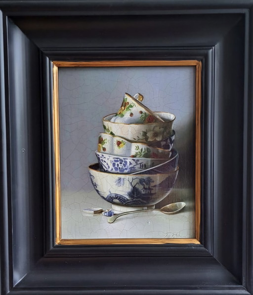 Still Life With Stacked Bowls With Plum Or Spoon By Rob Ritchie