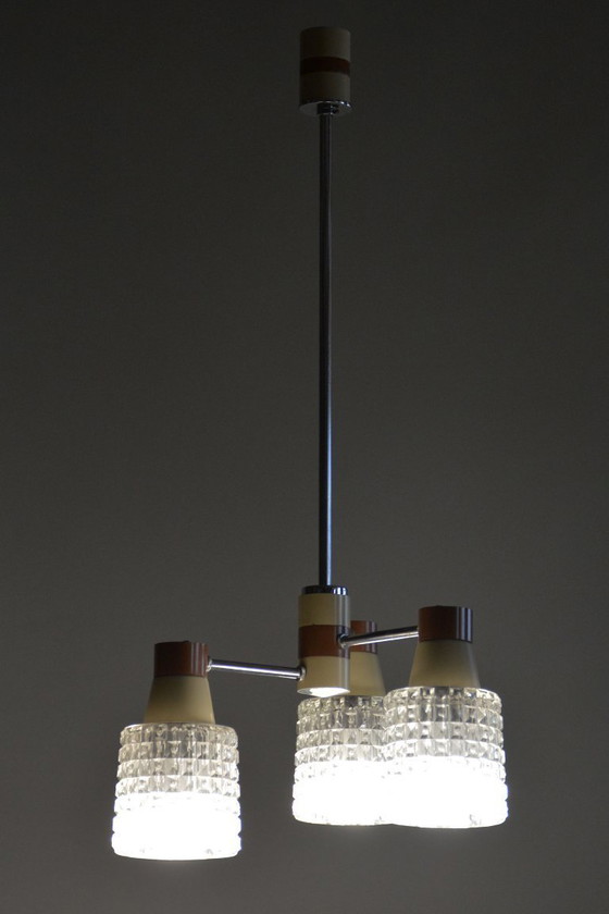 Lampadario restaurato di metà secolo, di Drukov, acciaio cromato, vetro, ceco, anni '70 – Glass, Metal (photo 10 of 11)