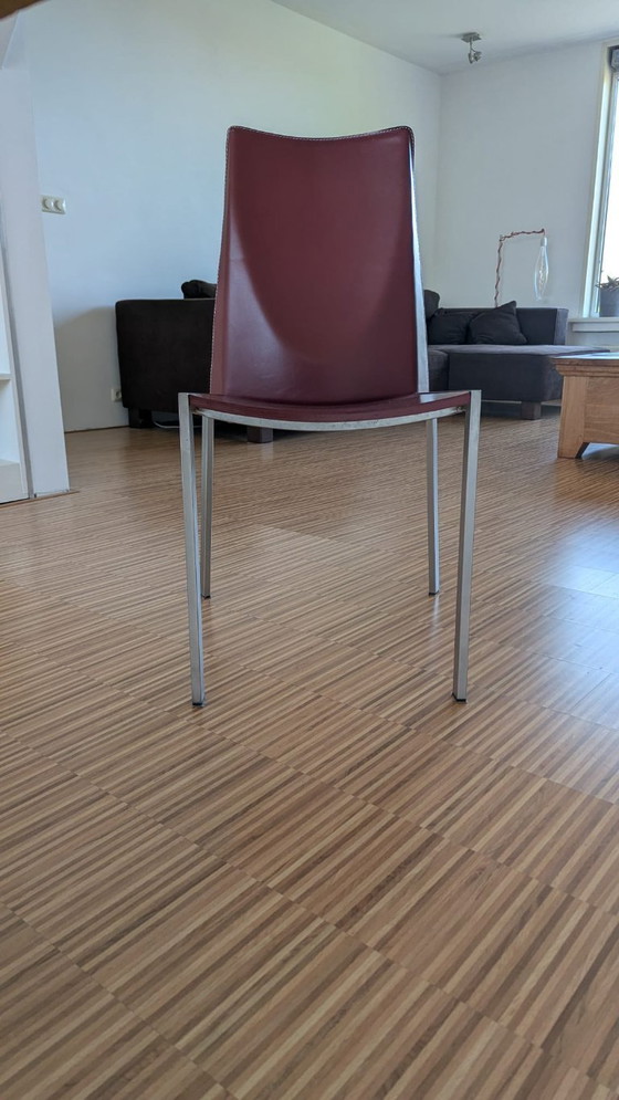 Image 1 of 6 Italiaanse design eetkamerstoelen Leer & RVS