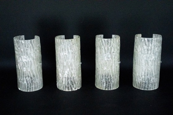 Image 1 of 60s Toni Zuccheri Venini Murano glazen wandlampen, horizontaal of verticaal. Set van 4