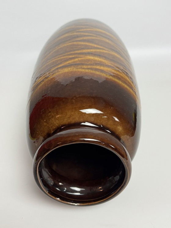 Image 1 of Large High Gloss Enameld Ceramic Golidsh Brown Vase, West-Germany 1960s.