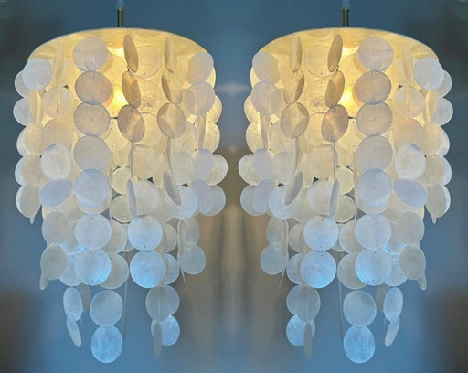 Lot de 2 lampes pendantes en coquillage de Capiz Détails en coquillage de perle et or ! Exécution de luxe