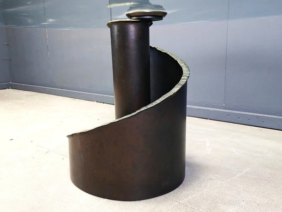 Image 1 of Tavolo da pranzo in vetro e bronzo in stile brutalista degli anni '90 di Barilone per Roche Bobois