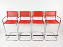4 Tabourets Cuir Selle Rouge | Chrome | Marcel Breuer
