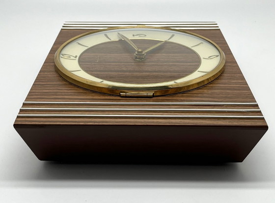 Image 1 of Mid Century Wall / Mantel Clock – Junghans Quartz W756 – Wood & Brass