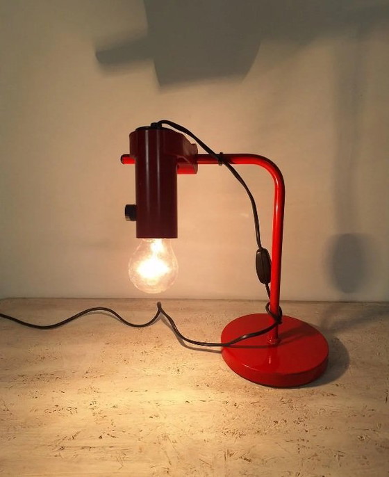 Image 1 of Vintage Red Metal Table Lamp / Adjustable Mid Century Desk Lamp / Italian Memphis Style Office Lighting / Retro Drawing Task Lig