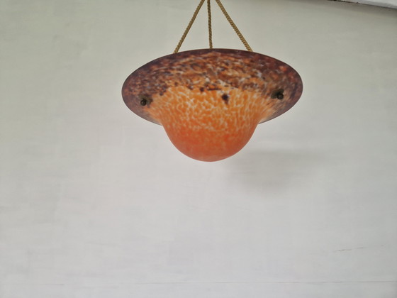 Image 1 of Franse Art Deco Glazen Hal Lamp