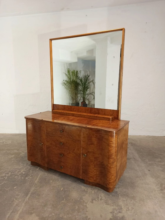 Image 1 of Art Deco walnut dresser sideboard with a mirror 