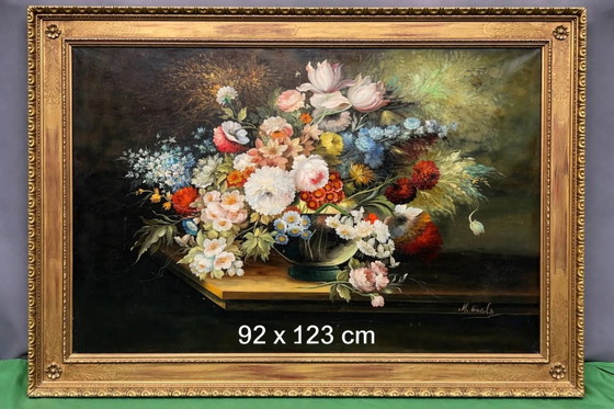 Michele Cicala ( ). Still life signed with flowers in the classic Flemish technique. – Paintings & Drawings (photo 3 of 8)