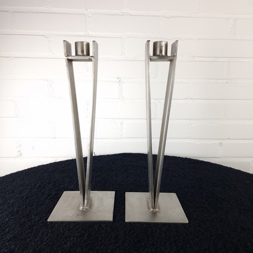 2 vintage brutalist candlesticks 80s memphis milano