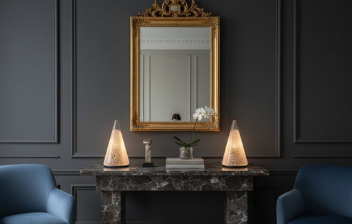 Pair of Italian Murano Glass Cone Table Lamps 1980s 