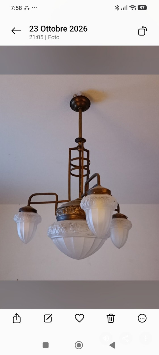 Französischer Art Déco Kronleuchter aus Bronze und Glas, Braun, Art Deco (Foto 3 von 5)