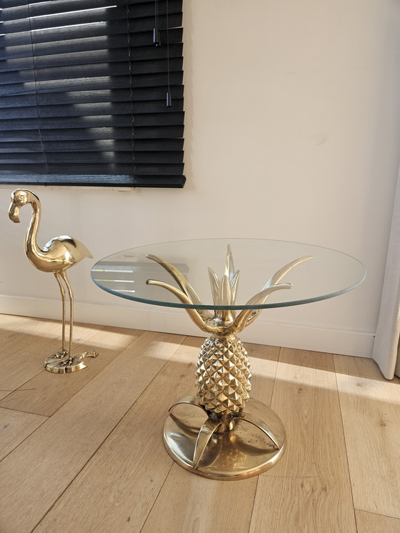 Image 1 of Tavolino da caffè Hollywood Regency Pineapple in ottone e vetro, Parigi, Francia, anni '70