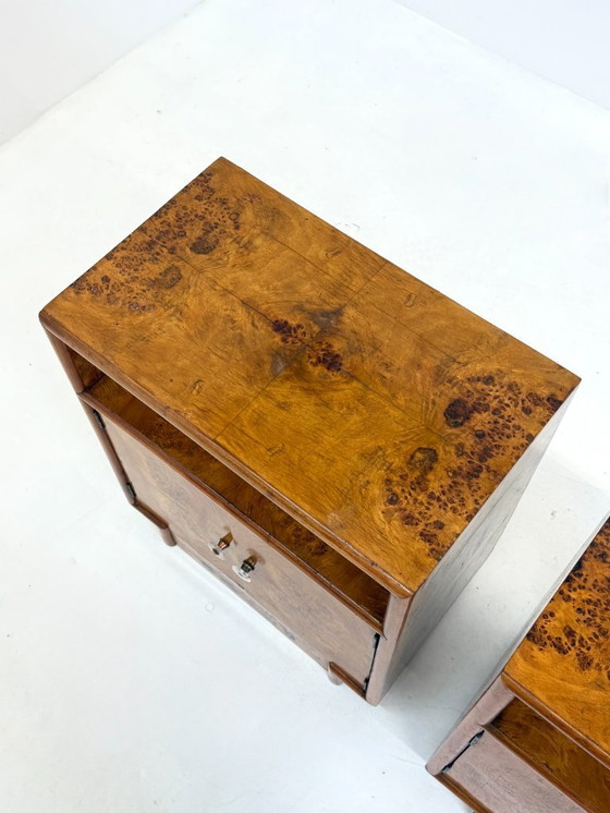 Image 1 of Set van twee vintage Art Deco nachtkastjes met wortelhout