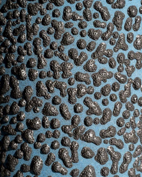Image 1 of Large Albert Kiessling Textural Lava Relief Studio Ceramic Vase Blue and Black