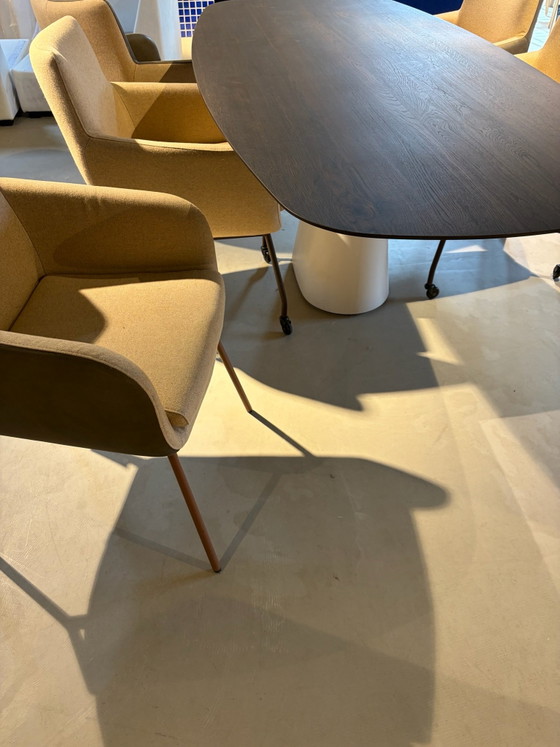 Set von 6 Dreto Melchior Interieur Esszimmerstühlen – Leder, Stoff, Modern (photo 8 of 8)