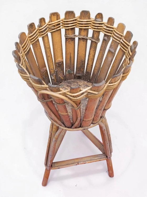 Rotan plantenstandaard uit de jaren 60 – Plantenbak, Wicker, Rattan, Bohemian (photo 5 of 7)
